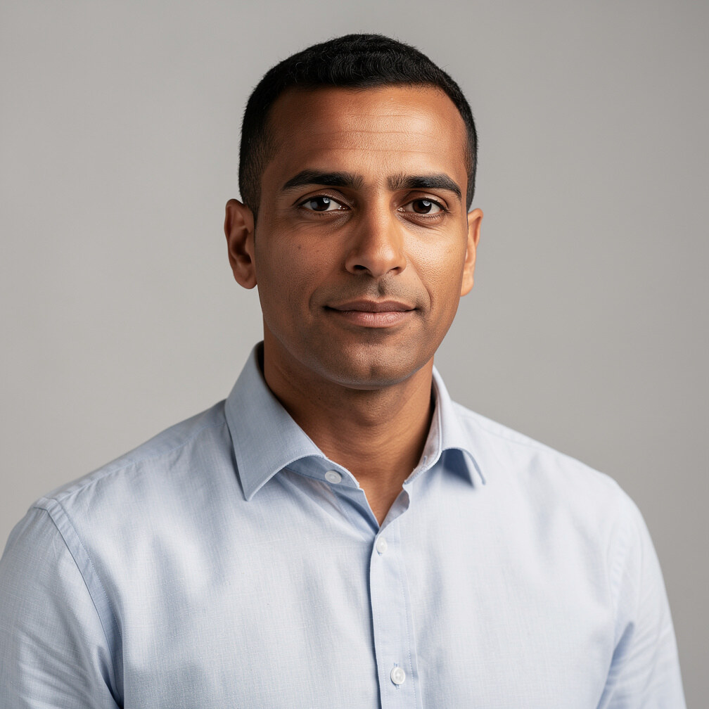Portrait of a man in a light blue shirt